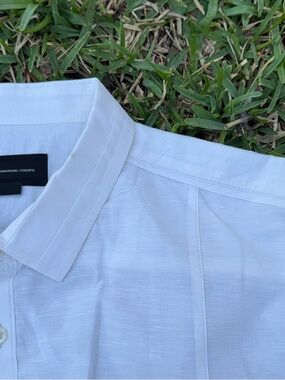 INC Men's XXL White Slim Fit Roll-Tab Shirt | Price Reflects Flaws